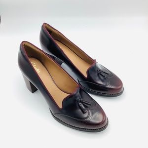 NEW Clarks Artisan Tarah Rosie Heels Wing Tip Tassels Shoes Burgundy Leather